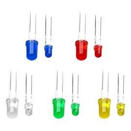 TAORAYO Light Emitting Diode, Electronic Component Light, Transparent LED Set, LED, High Brightness, Round Head, Diffused 2 Pin Round, 0.1 inch (3 mm), 0.2 inch (5 mm), 5 Colors, White/Red/Yellow/Green/Blue, Storage Case Included, Pack of 200