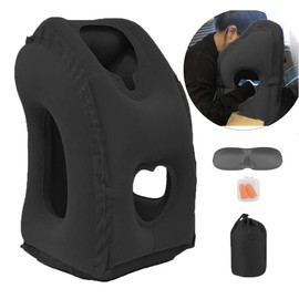 Kimiandy Inflatable Travel Pillow for Airplane, Neck Air Pillow for Sleeping to Avoid Neck and Shoulder Pain, Support Head and Lumbar, Used for Airplane, Car, Bus and Office (Black)
