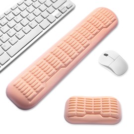 UnivoColors Compact-Sized Keyboard & Mouse Wrist Rest Set-Ergonomic 3.0 Upgrade with Wave Curve Support,Non-Slip Base,Perfect for Work & Gaming(Flesh Pink)
