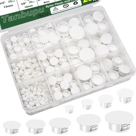 Tanbupu 200Pcs 9 Sizes Nylon Plastic Hole Plugs 1/5" 1/4" 5/16" 3/8" 1/2" 5/8" 3/4" 7/8" 1"Round Hole, Flush Type Panel Knockout Locking Plugs,Screw Covers for Furniture Cabinet Insert End Caps(white)