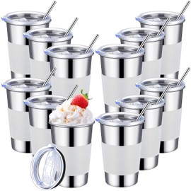 Blushtier 12 Set 17 oz Stainless Steel Smoothie Cup Meal Prep Cups with Lid, Straws and Sleeves Metal Freezable Juice Smoothie Jars Stainless Steel Tumblers Cups Convenient Smoothie Containers