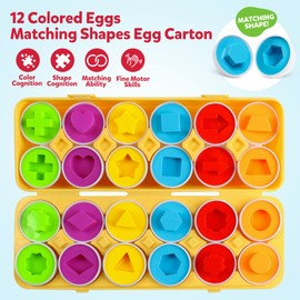 WANTKA WANTKA Matching Eggs Color and Shape Recoginition Sorter Puzzle Easter Eggs Sensory Toys Early Learning Educational Fine Motor Skill Montessori Geometric Eggs for Toddlers Boys Girls (12 Shape Eggs)