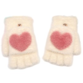 InSomila Junior Mokomoko Gloves, Heart, Stylish, Fingercutting, Autumn, Winter, Cold Protection, For Girls, Kids, Kindergarten, Commuting to School, Cycling, Outings, Boa Warm.., white