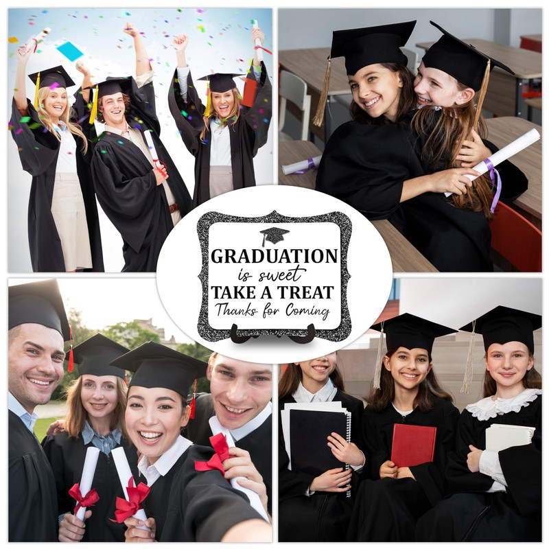 20PCS Candy Buffet Labels, 1 Black Glitter Graduation Table Sign