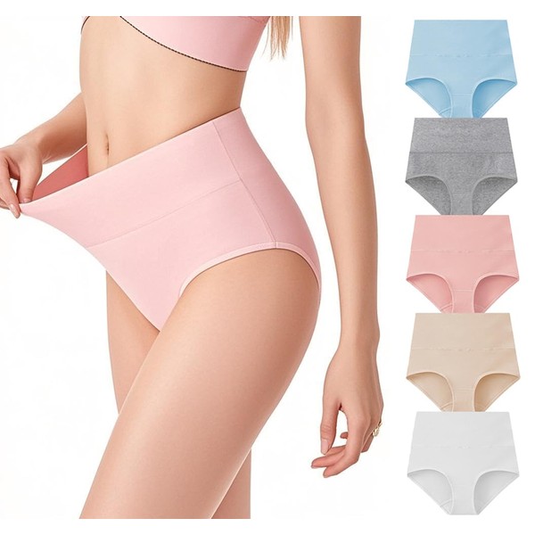 Lashapear Womens High Waist Underwear Solid Color Tummy Control Cotton