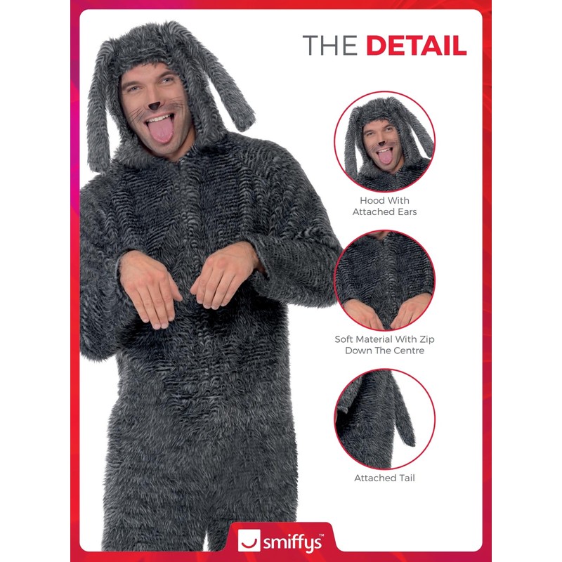 Smiffys Fluffy Dog Costume, Grey, L - Size 42 inch-44
