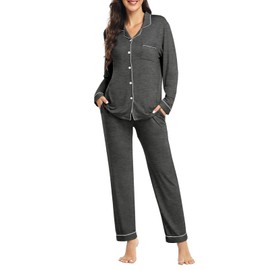 YOPUGEE Womens Button down Modal Pajama Sets Two Piece Cotton Lounge Sets Winter Pajamas Pijamas De Mujer Dark Grey S