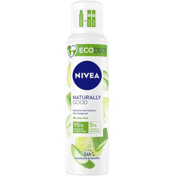 NIVEA Naturally Good EcoAir® Aloe Vera Deodorant Atomiser (1 x 125 ml), Women's 24H Effect, Natural Compressed Deodorant Contains 95% Natural Ingredients