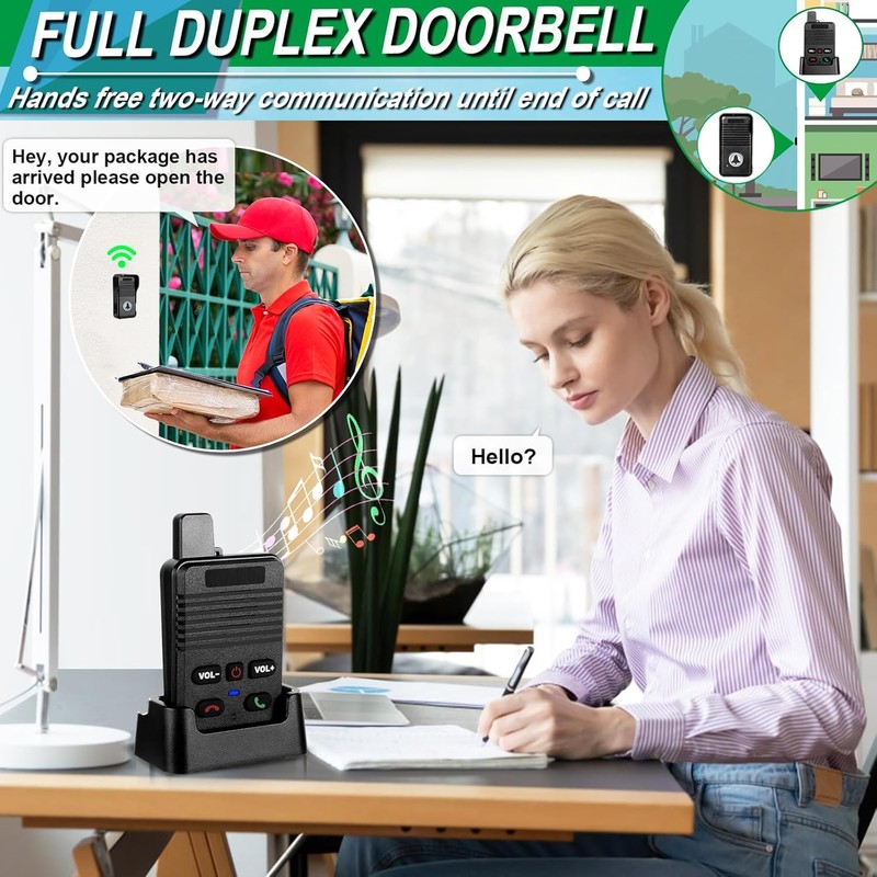 Wireless Door Bell, Full Duplex Long Range Wireless Doorbell, Waterproof