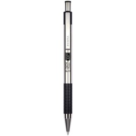 Zebra Pen F-301 Ballpoint Fine Point 0.7mm, Black Easy-Glide Ink, Stainless Steel Retractable, Non-Slip Grip, Metal Clip, Refillable, Professional Design, Ideal for Gifts and Office, 4-Pack (27114)