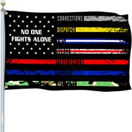 Aroxtms No One Fights Alone American Flag First Responders Hero Flags for Outside 3x5 Double Sided Nurse Military Police Fire EMS Flag Outdoor Patriotic House Yard Holiday Decoration Banner