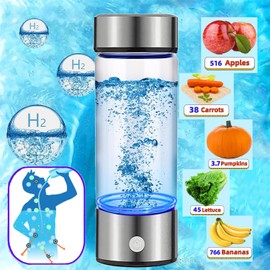 Hydrogen Water Bottle Generator 2pack, Glass Hydrogenated Water Bottles Health Cup, Hydrogen Water Generator w SPE/PEM Tech Improve Water for Home/Office/Travel/Daily Drinking Gift for Mom Father Day