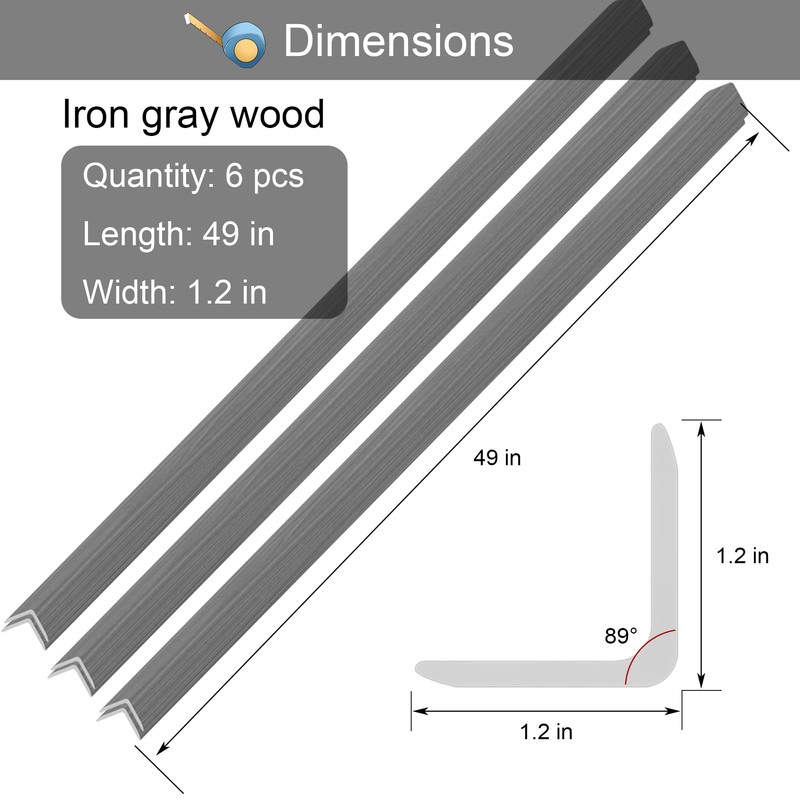 6 Pcs 49" Wall Corner Protector Trim, Gray Wood Grain