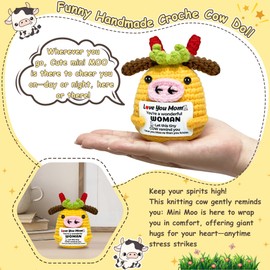 Mom Birthday Gifts-Positive Crochet Animals Gifts for Mother from Daughter Son- Emotional Support Crochet Cow Doll for Step Mom, Grandma, Mother-in-Law, Wife