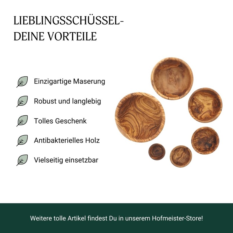 HOFMEISTER® Set of 6 Olive Wood Bowls, Eye-catching Grain, Diameter