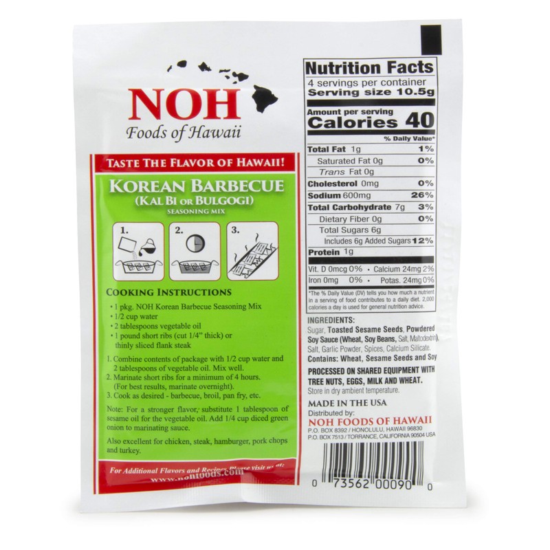 NOH Korean Barbecue (Kal Bi), 1.5-Ounce Packet, (Pack of 12)