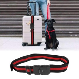 Socobeta Luggage Straps Adjustable Luggage Belt Strap with 3 Dial Approved Combination Lock(Black and red ribbon)