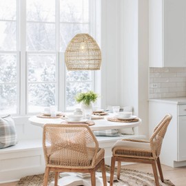 Aeyee Bamboo Pendant Light Fixture Boho Style 1 Lights Rattan Pendant Lamp Woven Hanging Light for Kitchen Island Nursery in Beige(17.7" W)