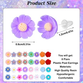 Xindojuz 16 Pairs Plastic Earrings for Sensitive Ears, Colorful Flower Plastic Post Earrings Lightweight Cute Floral Studs Jewelry for Women Sports with Organizer Box