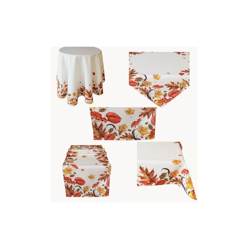 texpot Tablecloth 110 x 110 cm Autumn Leaves Cream White