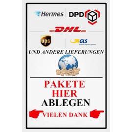 Yiruhe Leave Package Here Bleach Signs, 20 cm x 30 cm Metal Signs, Delivery Decor for the Front Door, Leave Package Here Metal Tin Sign (German Law 2335), White & Red