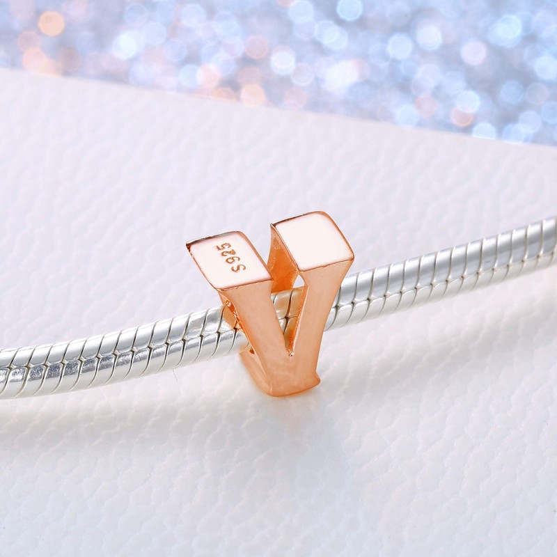 Rose Gold Letter Charms Solid Sterling Silver Initial A-Z Alphabet