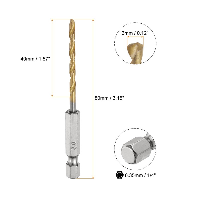 sourcing map 4pcs 1/4" Hex Shank Twist Drill Bits 3mm
