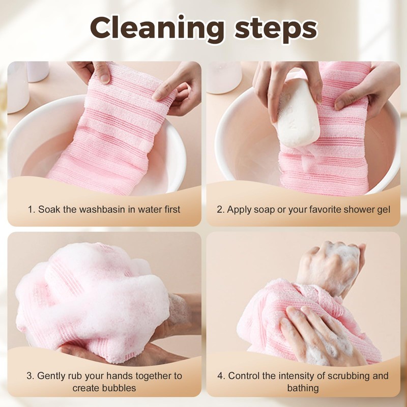 Exfoliating Bath Towel, Tear Resistant Exfoliating Washcloth, Long Washcloth, Back