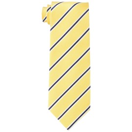 Dress Code 101 TIE-KY Men's Necktie, Solid Color, Silk Blend, Wavy Shiny Design, Striped Tie, Light Blue, Navy, Red, Wedding, TIE-KY02 Yellow Stripe