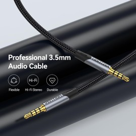 VENTION 3.5mm Aux Cable 2m Audio Mic Cable 4-Pole TRRS Cord 3.5mm to 3.5mm Stereo Jack to Jack cable Headphone Male to Male Jack Aux Lead Compatible with Microphone Headset Speaker PC and more