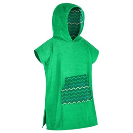 DiaryLook Kids Swimming Changing Robe with Hood, Beach Poncho Towel with Pockets Boys & Girls Quick Dry, Bath Robe Surfing Watersport Rose Green Strip 6-9 Years