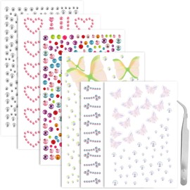 Hair Jewels Self Adhesive Face Rhinestones Butterfly Heart Gem Stickers, Festival Gems Stick on, Rave Accessories for Women