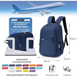 SUCIKORIO 40 x 30 x 15 cm British Airways Wizzair Travel Backpack, Hand Luggage, Waterproof Nylon Hand Luggage, Travel Backpack with 14 Inch Laptop Compartment, Daypack for Women, Men, Travel,