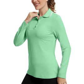 GGOV Women's Golf Polo Shirts Long Sleeve Workout Tops UPF 50+ Sun Protection Quick Dry Lightweight Active Tennis Shirts Green