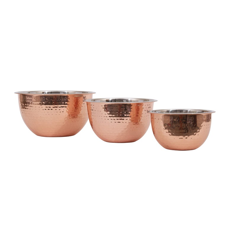 Creative Co-Op Hammered Stainless Steel Bowls in Copper Finish (Set