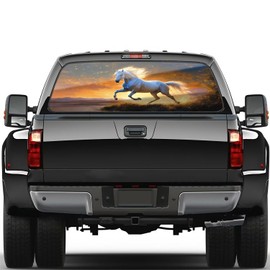 Rear Window Decal for Truck, Running White Horse Rear Window Decal, Starry Night Decals for Truck Car SUV Pickup,Truck Back Window Wrap Sticker, Gift for Men Dad Grandpa Boyfriend (66x20in)