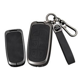 TECART Smart Car Key Case Fits Jeep Cherokee Compass Renegade Key Protection Case Fits Dodge RAM 1500 2500 Chrysler Fiat 500 Key Case Key Box Leather 5 Buttons Brown
