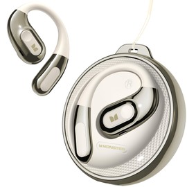 Monster Open Ear Headphones AC330, Wireless Earbuds Bluetooth 5.4 with Clear Talk, Stylish Rotating Case with Lanyard, Type-C Charging,Comfort Fit, 24H Playback, IPX5 Water Resistant, White