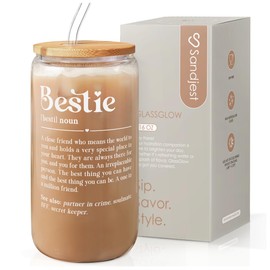 SANDJEST Best Friend Glass Bottle, Besties Definition Glass Cup with Lid & Straw, Iced Coffee Aesthetic Glass Can, Gift for Christmas Birthday Mother Day, Gifts for Women Friends Sisters, 16oz