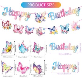 Butterfly Birthday Decorations, Colorful Happy Birthday Banner Butterfly Hanging Decorations for Girls Birthdays Hanging Swirl Streamer Party Supplies