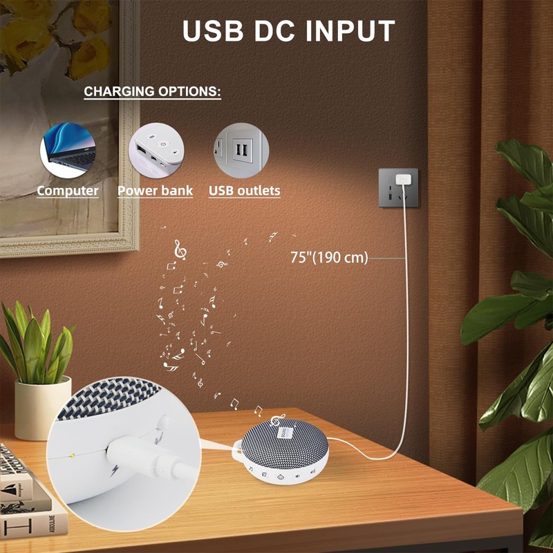 BIGMONAT Portable White Noise Machine with 36 Natural Soothing Sounds