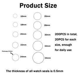 Ryaupy 200 Pieces Joints de Joint de Couverture Arrière de Montre, Joint d'étanchéité en Caoutchouc Pour Montres, Joints Toriques de Remplacement D'outil de Réparation Montre Pour DOS Montre (0.5 mm)