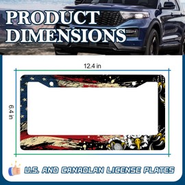 American Flag Eagle License Plate Frame Patriotic Retro USA Flag License Plate Holder Stainless Steel Auto Parts Rust-Proof Waterproof Car Decorative Tag Frame with Screws Fasteners Caps