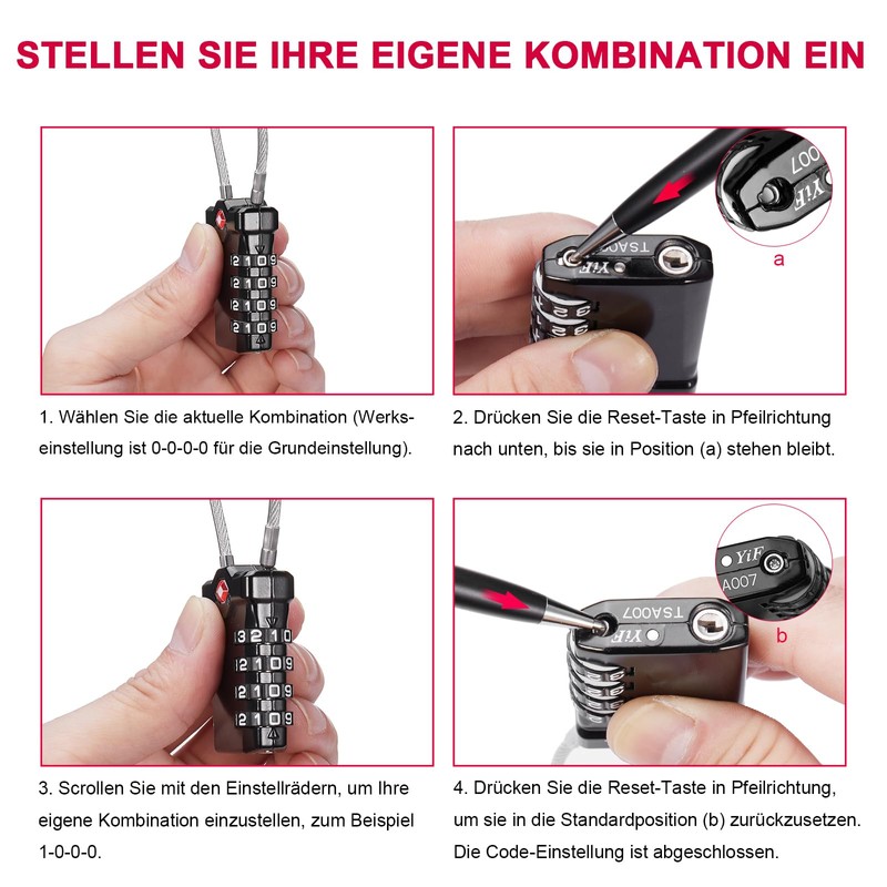 TSA luggage lock, 4-digits, suitcase combination lock, numerical code with