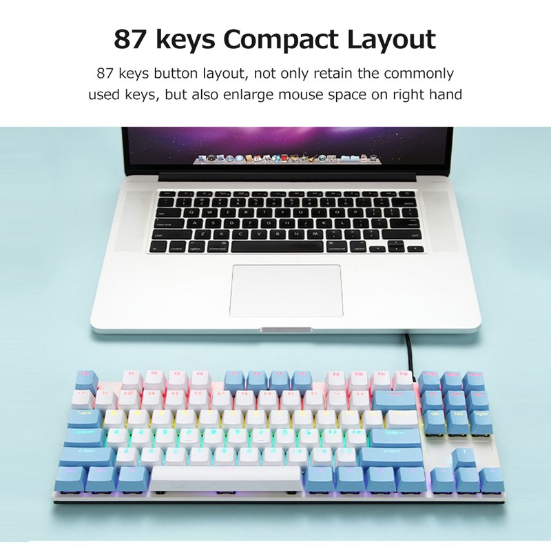 iBlancod K87 87 Keys Wired Mechanical Keyboard Metal Panel Two-color