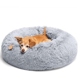 LUOJINYI Fluffy Dog Bed, Round Pet Bed, Doughnut Cat Bed, Washable with Non-Slip Base for Large, Medium and Small Dogs, 50 cm, Light Grey