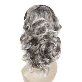 Lydell 12"Hair Piece Ponytail Extension Curly Curled Nature Looking Heat-Resisting (48T Light Gray with Dark Root)