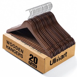 Ulimart Wooden Hangers 20 Pack,Clothes Hanger for Daily Used,Coat Hanger for Closet,Heavy Duty Wood Hangers for Suit, Shirts, Jackets, Dress, Pant (Walnut)