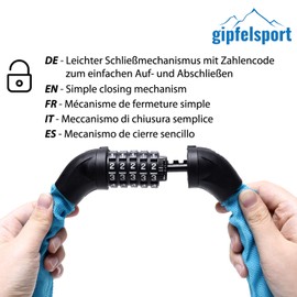 gipfelsport Bicycle Lock - Chain Lock with Numbers I Bicycle Combination Lock for Children and Adults, Turquoise