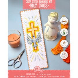 Povitrulya Holy Spirit - Counted Cross Stitch Bookmark Kit - Embroidery Set for Adults with Paper Pattern, 16-Count Aida Canvas and Presorted Floss - DIY Christmas, New Year's Gift